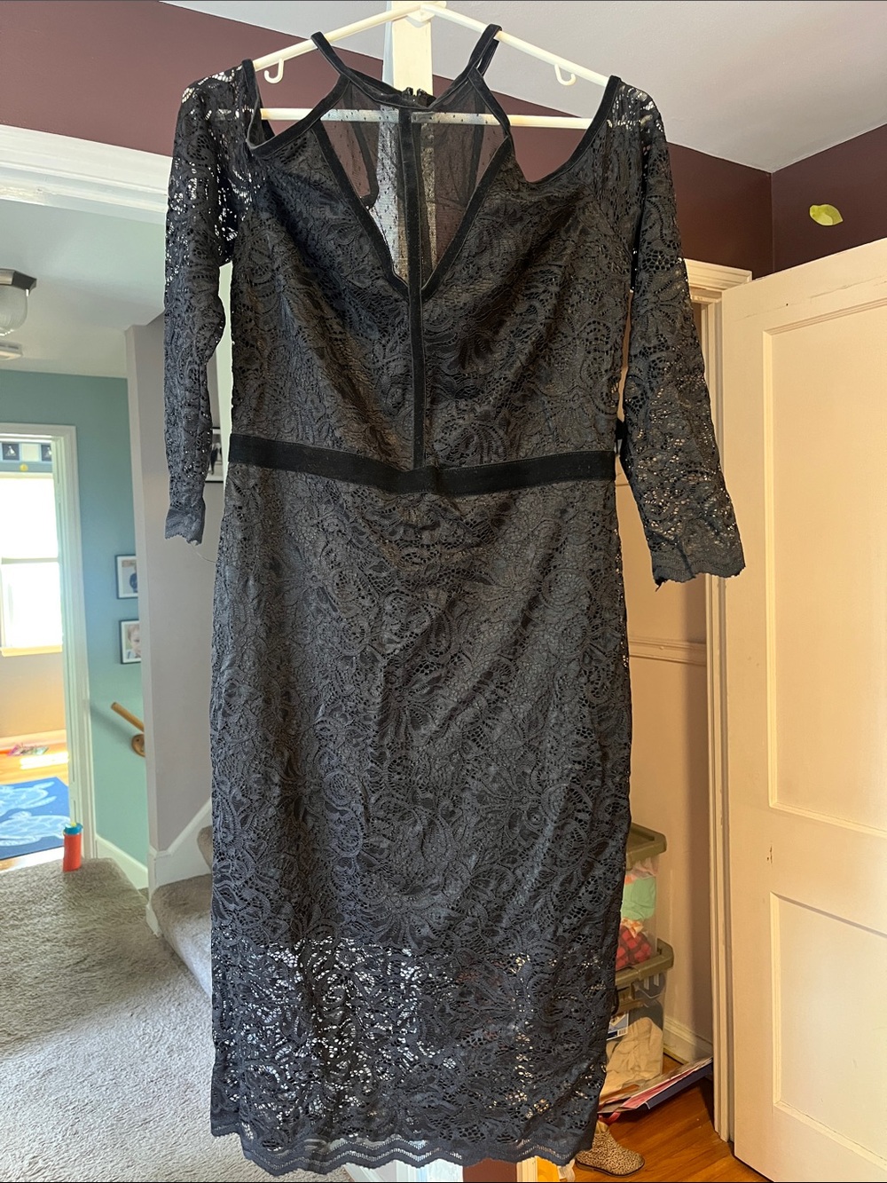 Express Black Lace Long Sleeve Cold-Shoulder Dress